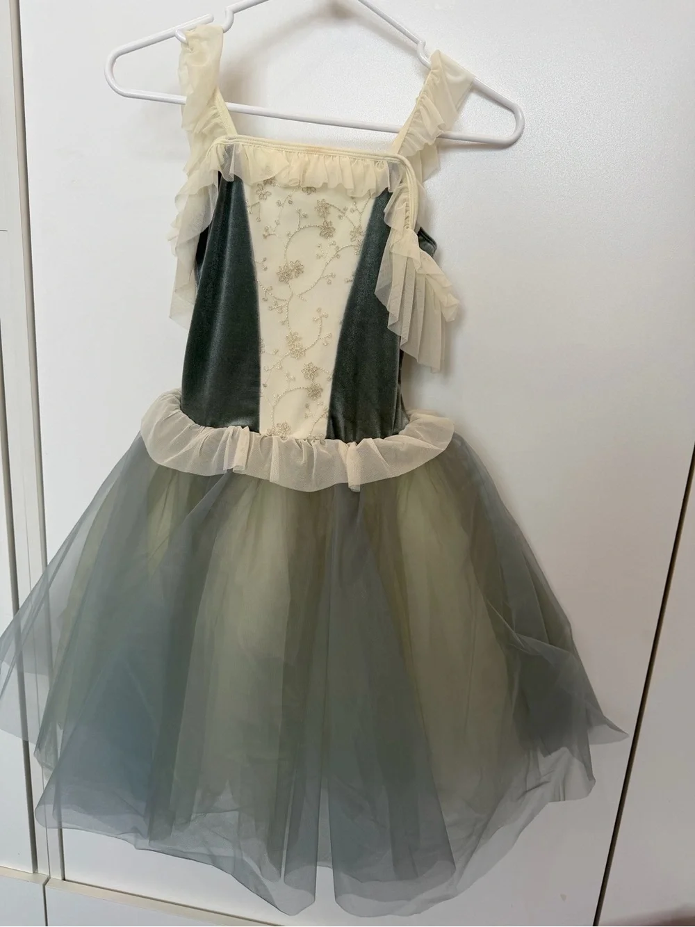 Ivory and Olive Green Tulle Fairy Costume Dress for Kids